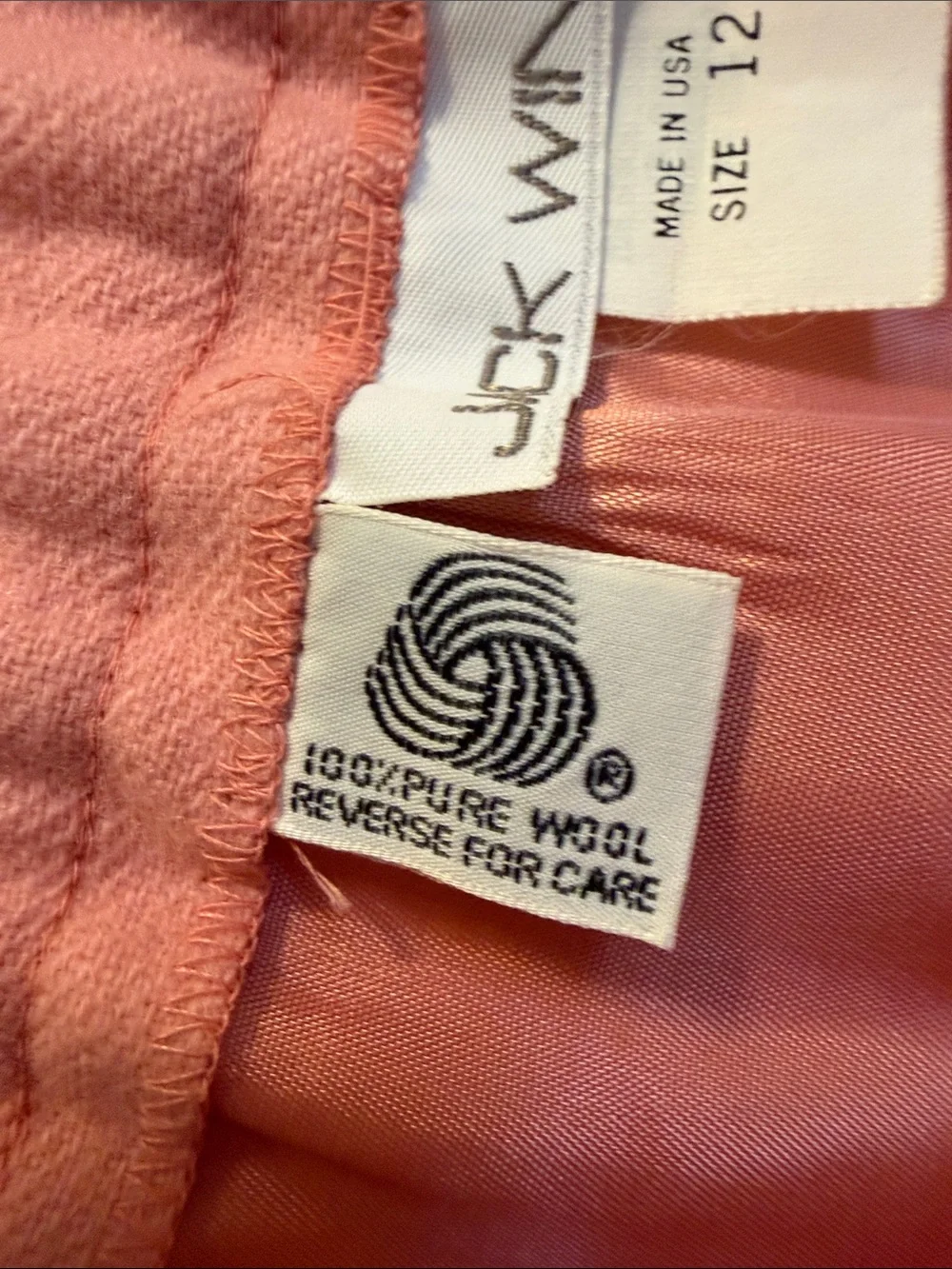 Vintage 70s/80s Jack Winter Pink 100% Wool Midi Skirt with Pockets. Size 12